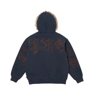 Pre-owned Supreme Faux Fur Zip Up Hooded Sweatshirt 'navy' | Blue | Men's Size L