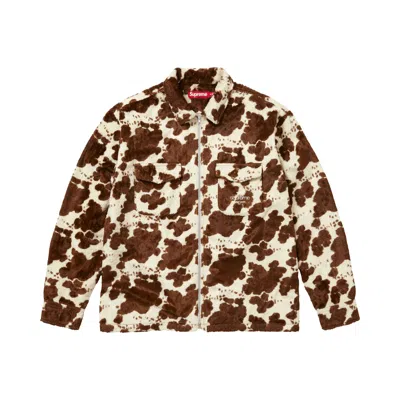 Pre-owned Supreme Faux Fur Zip Up Shirt 'cow' | Brown | Men's Size L