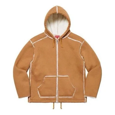 Supreme Faux Shearling Hooded Jacket 'tan White' In Brown
