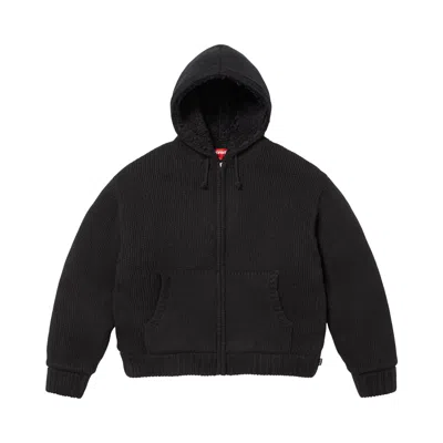 Pre-owned Supreme Faux Shearling Lined Zip Up Hooded Sweater 'black' | Men's Size L