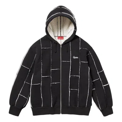 Supreme Faux Shearling Zip Up Hooded Sweatshirt 'black White'