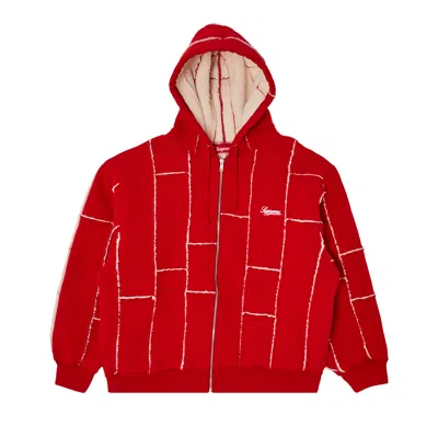 Pre-owned Supreme Faux Shearling Zip Up Hooded Sweatshirt 'red'