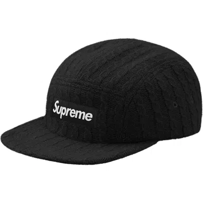 Pre-owned Supreme Fitted Cable Knit Camp Cap In Black