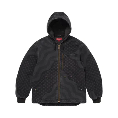 Pre-owned Supreme Flag Quilted Hooded Work Jacket 'black' | Men's Size Xxl