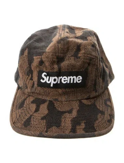 Pre-owned Supreme Flames Jacquard Denim Camp Cap In Brown