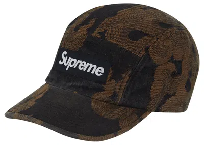 Pre-owned Supreme Flames Jacquard Denim Camp Cap In Washed Black
