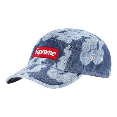 Supreme Flames Jacquard Denim Camp Cap 'teal' In Blue