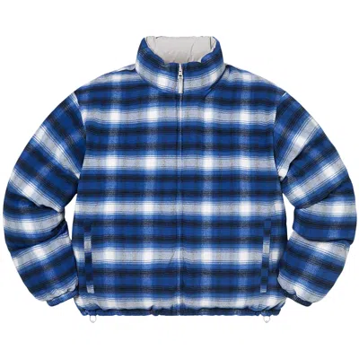 Pre-owned Supreme Flannel Reversible Puffer Jacket 'grey'