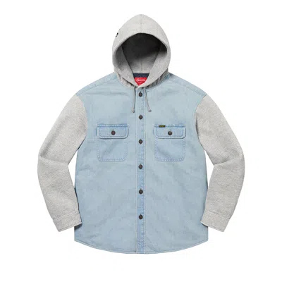 Pre-owned Supreme Fleece Hooded Denim Shirt 'blue'