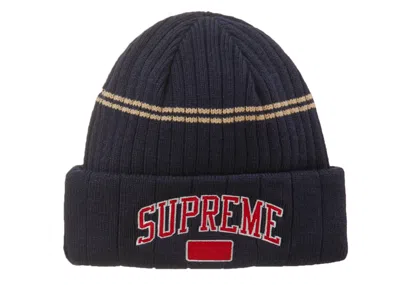 Pre-owned Supreme Fleece Lined Beanie In Navy Blue