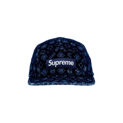 Pre-owned Supreme Flocked Denim Camp Cap 'blue'