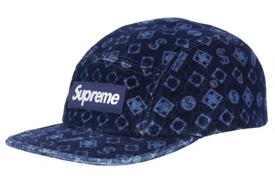 Pre-owned Supreme Flocked Denim Camp Cap In Blue