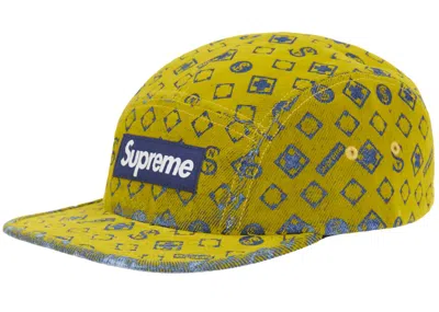 Pre-owned Supreme Flocked Denim Camp Cap In Mustard
