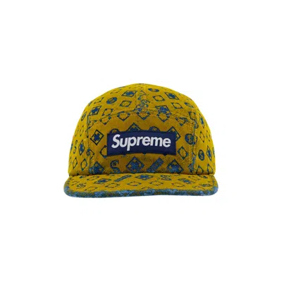 Pre-owned Supreme Flocked Denim Camp Cap 'mustard' In Yellow