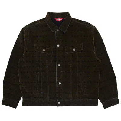 Pre-owned Supreme Flocked Denim Trucker Jacket 'black'