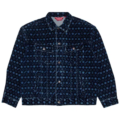Pre-owned Supreme Flocked Denim Trucker Jacket 'blue'