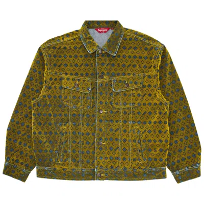 Pre-owned Supreme Flocked Denim Trucker Jacket 'mustard' In Yellow
