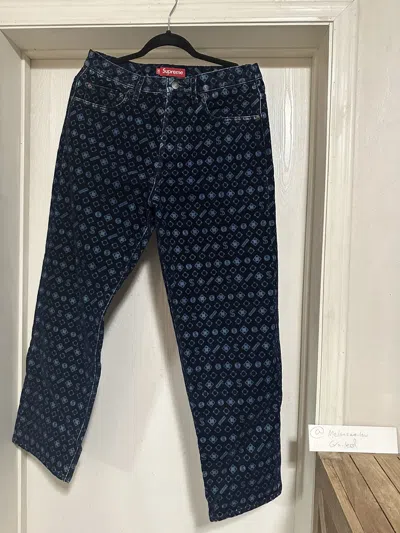 Pre-owned Supreme Flocked Loose Fit Jean - Blue Size 30