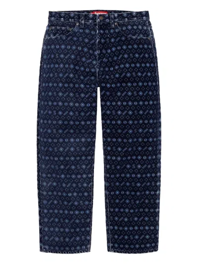 Supreme Flocked-print Jeans In Blue