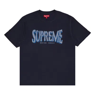 Pre-owned Supreme Flocked Washed Short-sleeve Top 'dusty Navy' | Blue | Men's Size M