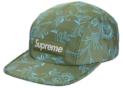 Pre-owned Supreme Floral Jacquard Camp Cap In Green