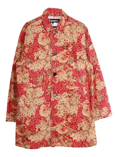 Pre-owned Supreme Floral-print Cotton Coat In Red