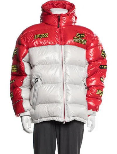 Pre-owned Supreme Fox Racing Shiny Down Puffer Jacket Graphic Print Puffer Coat W/ Tags In Red