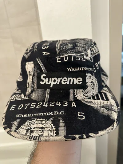 Pre-owned Supreme Franklin Money Print Camp Hat In Black