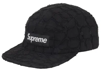 Pre-owned Supreme Frayed Croc Denim Camp Cap In Black