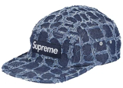 Pre-owned Supreme Frayed Croc Denim Camp Cap In Navy Blue