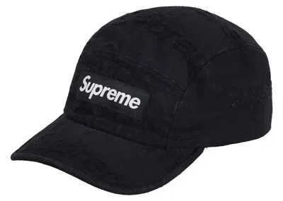 Pre-owned Supreme Frayed Logos Denim Camp Cap In Black