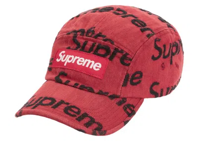 Pre-owned Supreme Frayed Logos Denim Camp Cap In Red