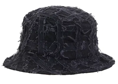 Pre-owned Supreme Frayed Patchwork Denim Crusher Hat In Washed Black