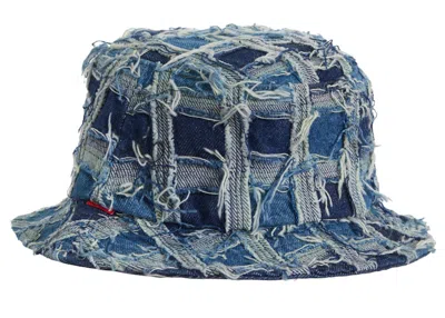 Pre-owned Supreme Frayed Patchwork Denim Crusher Hat In Washed Blue