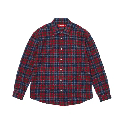Pre-owned Supreme Frayed Textured Plaid Shirt 'navy' | Blue | Men's Size L