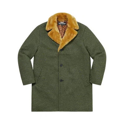 Pre-owned Supreme Fur Collar Car Coat 'green Houndstooth'