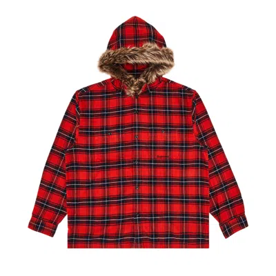 Pre-owned Supreme Fur Trim Flannel Hooded Shirt 'red Plaid'