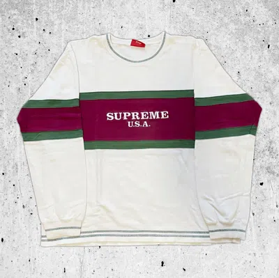 Pre-owned Supreme Fw16 Center Stripe Crewneck Sweatshirt In White