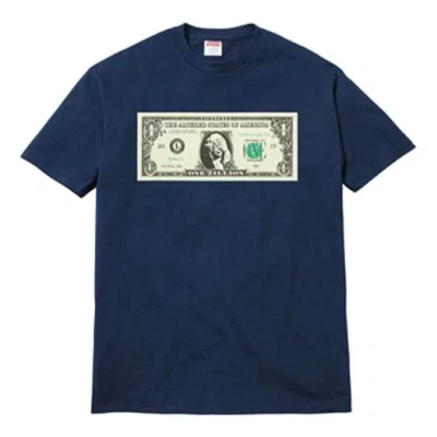 Supreme Fw17 Dollar Tee Navy Printing Round Neck Short Sleeve Unisex Navy Blue