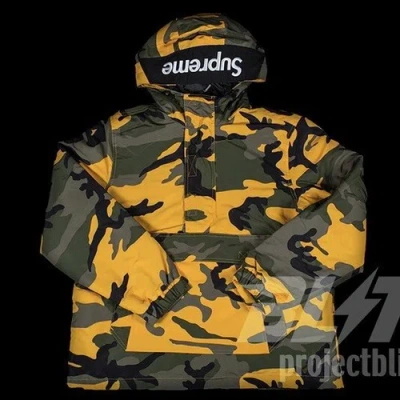 Pre-owned Supreme Fw17  Hooded Logo Half Zip Pullover Jacket Yellow Camo Size L Brooklyn