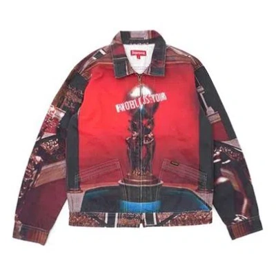 Supreme Fw17 X Scarface The World Is Yours Denim Jacket 'red Black' In Blue