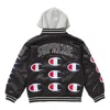 Supreme Fw18 Champion Hooded Satin Varsity Jacket Black