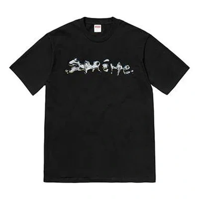 Supreme Fw18 Liquid Tee Black Silver Logo Short Sleeve Unisex