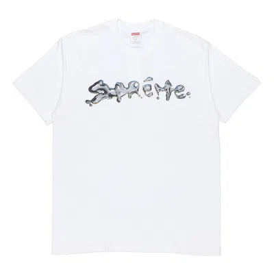 Supreme Fw18 Liquid Tee White Silver Logo Short Sleeve Unisex
