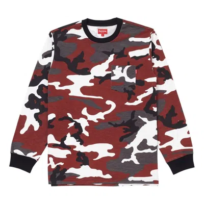 Supreme Fw18 L/s Pocket Tee Red Camo Long Sleeves Unisex Camouflage In Multi