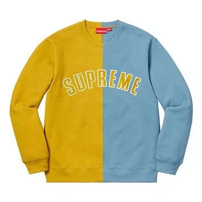 Supreme Fw18 Split Crewneck Sweatshirt Mustard 'yellow Blue'