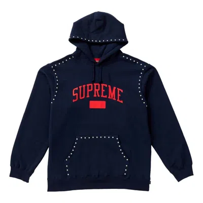 Supreme Fw18 Studded Hooded Sweatshirt Navy Logo In Multi