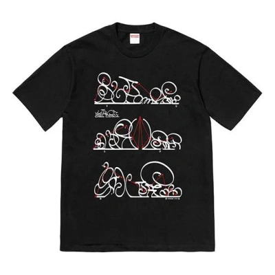 Supreme Fw18 System Tee Black Graffiti Geometry Alphabet Printing Short Sleeve Unisex