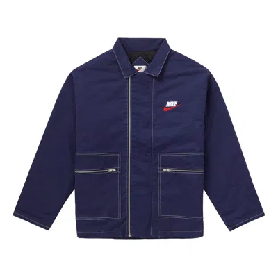 Supreme Fw18 X Nike Double Zip Quilted Work Jacket Navy In Blue