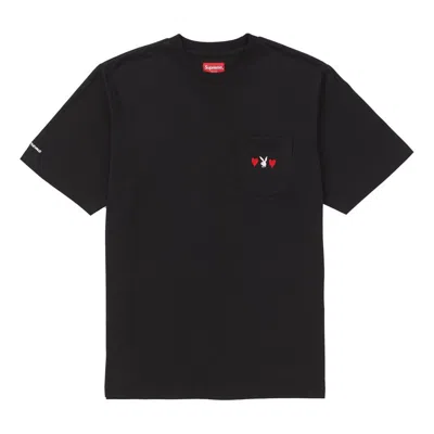 Supreme Fw18 X Playboy Pocket Tee Black Crossover Solid Color Short Sleeve Unisex